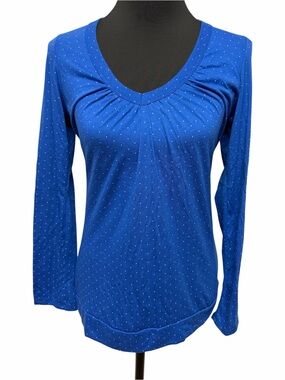 Candy Rain Women’s XL Blue White Polka Dot Long Sleeve Scoop Neck Top Shirt